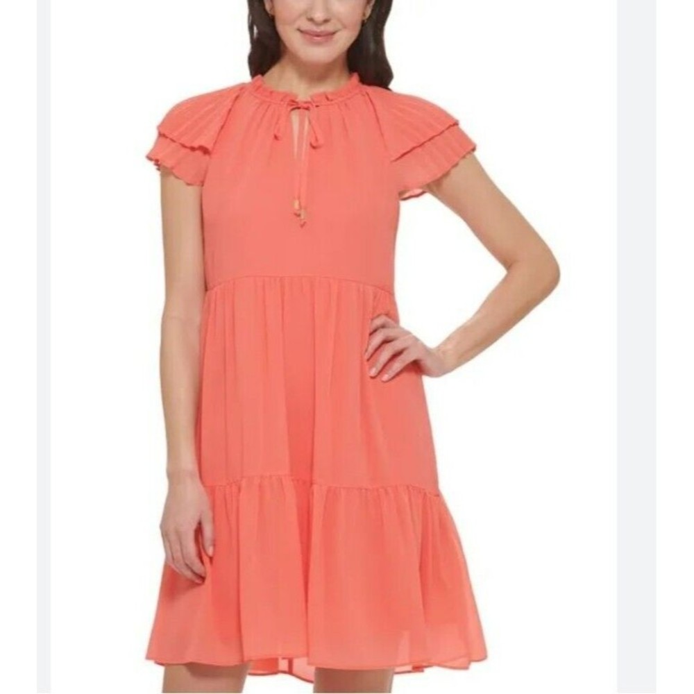 Vince Camuto Pleated Tiered  Flutter Sleeve Dress Size 16W